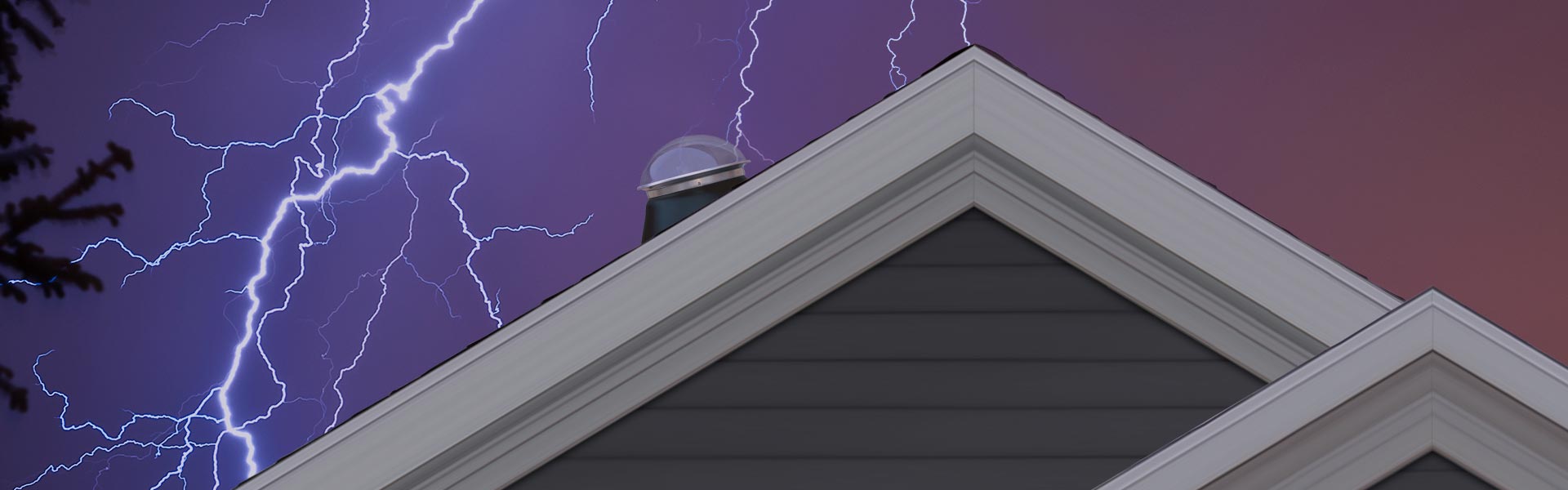 Natural Light Tubular Skylight on roof during lightning storm